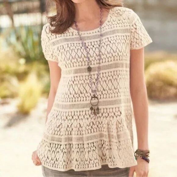 Sundance Cream Sheer Lacey Peplum Top, size small, Boho, Casual, Spring/Summer - Picture 8 of 8